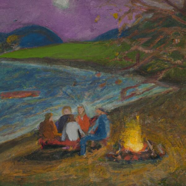 Ich fahre mit dem Fahrrad zum See, dort picknicken wir mit Freunden und  spielen Wickingerschach, schwimmen im See und abends wird zusammen gegrillt , am Lagerfeuer zusammen gesessen und gespielt.