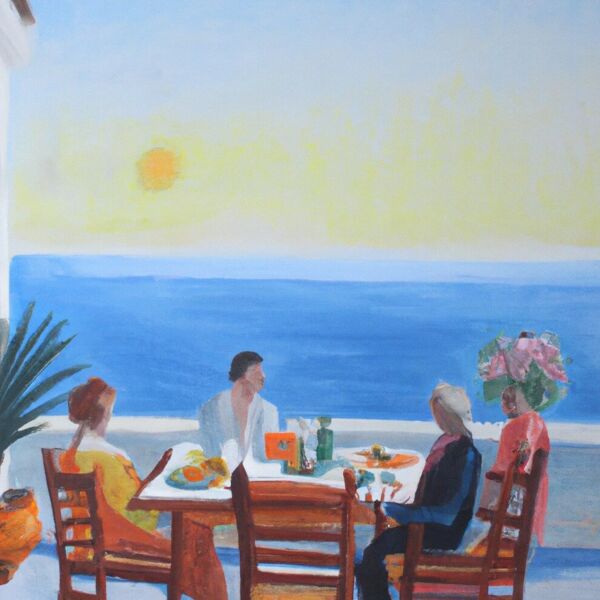 Frühstück auf der Terrasse, Sonnenschein, Schwimmen gehen, entspannt arbeiten, Freunde treffen