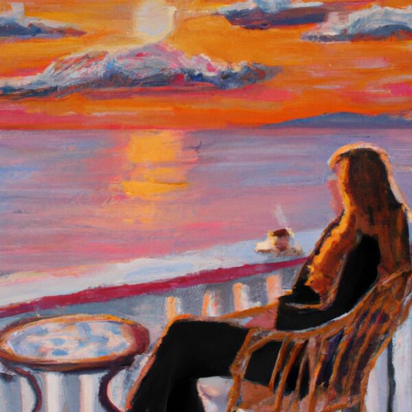 Frühstück auf der Terrasse mit Blick auf das Meer. Es ist warm, aber die Wärme ist gut zu ertragen weil vom Meer ein angenehmer Wind weht. Ich halte meine Tasse in der Hand, blicke aufs Meer und träume…