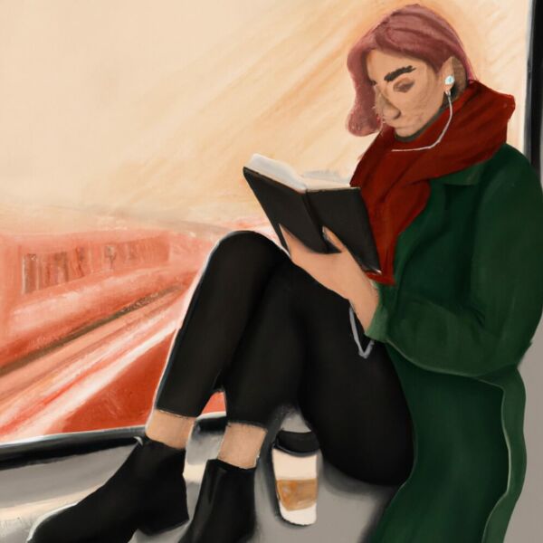 Auf einer Reise in Büchern lesen mit Kaffee in der Hand